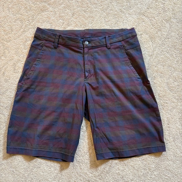 lululemon athletica Other - Lululemon Purple Blue Green Plaid Chino Shorts Men’s Size 34 Rare Stretchy Golf